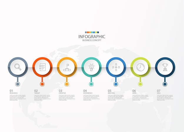 Vector Infographic design template with thin line icons and 7 options, process or steps.