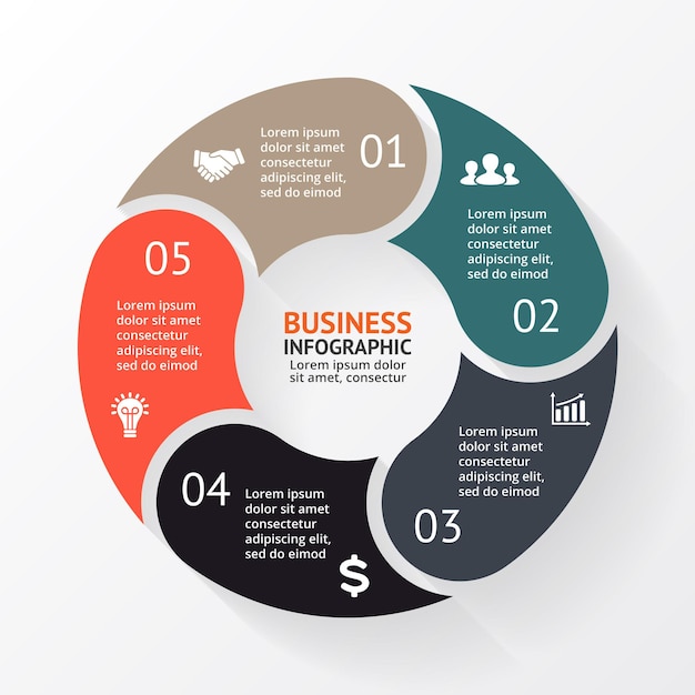 Vector Infographic Presentation template Circle diagram chart 5 steps parts