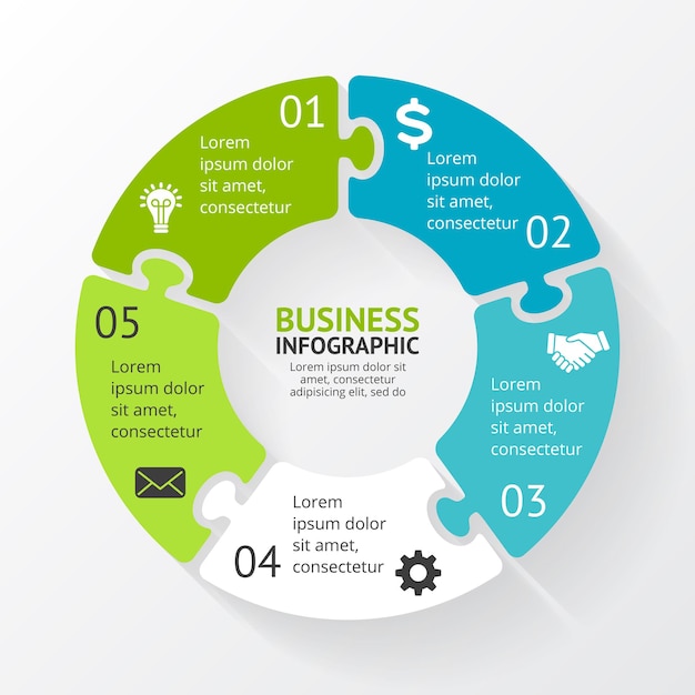 Vector Infographic Presentation template Circle diagram chart 5 steps parts