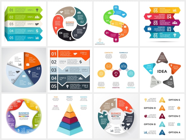 Vector Infographic set Presentation template Circle diagram Chart 5 options steps