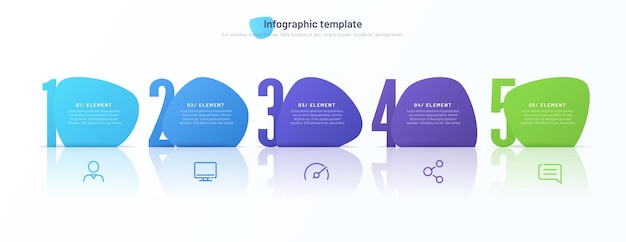 Vector infographic template composed of five numbered abstract shapes