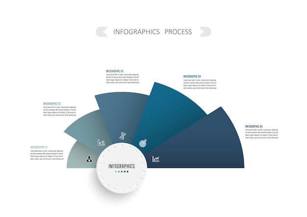 Vector infographic template with 3D paper label, integrated circles. Business concept with 5 steps of business project. For content, diagram, flowchart, steps, parts, timeline infographics.