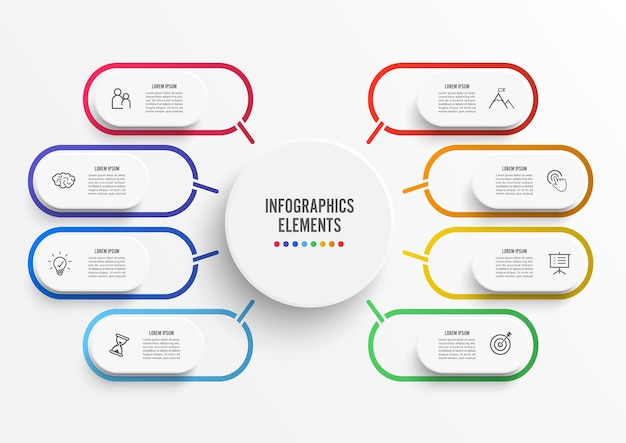 Vector infographic template with 3D paper label integrated circles Business concept with 8 options For content diagram flowchart steps parts timeline infographics workflow chart