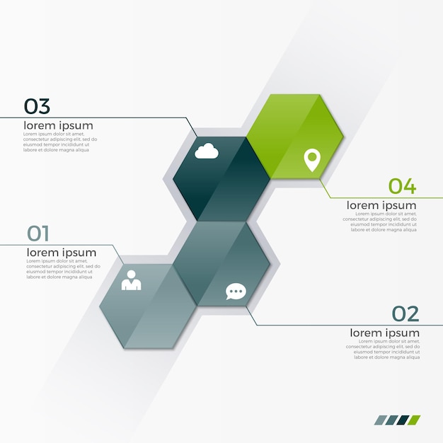 Vector infographic template with 4 hexagons for presentations, advertising, layouts, annual reports