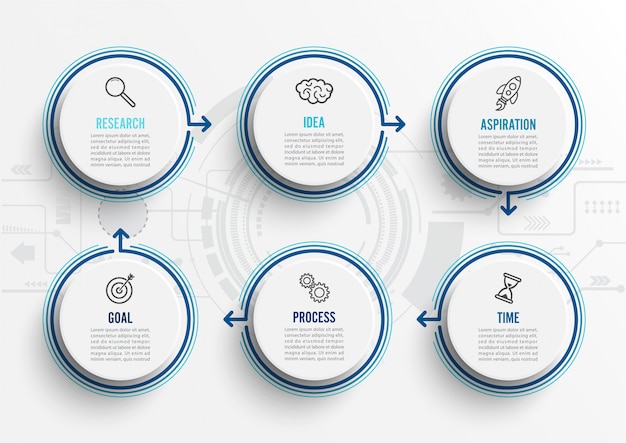 Vector infographic template with icons and 6 options or steps.