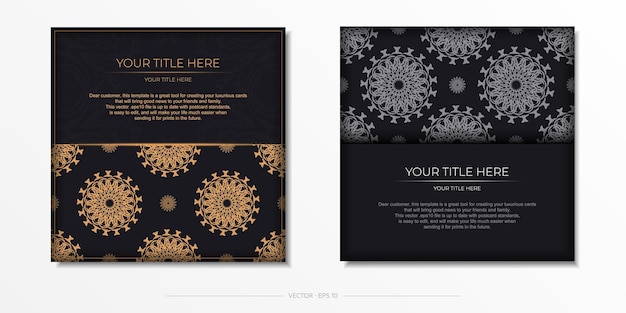 Vector invitation card with dewy patterns.Stylish ready to print postcard design in black color with greek