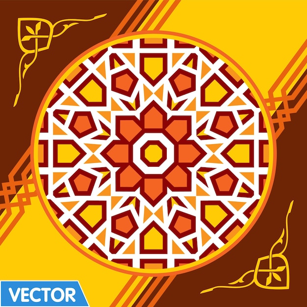 Vector Islamic Art Illustration of Ramadan Festival Designs Fabric Colorful Orange Backgrounds