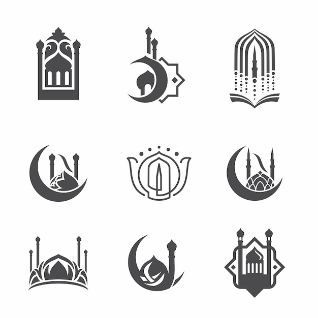 Vector islamic mosque icons set for logo design