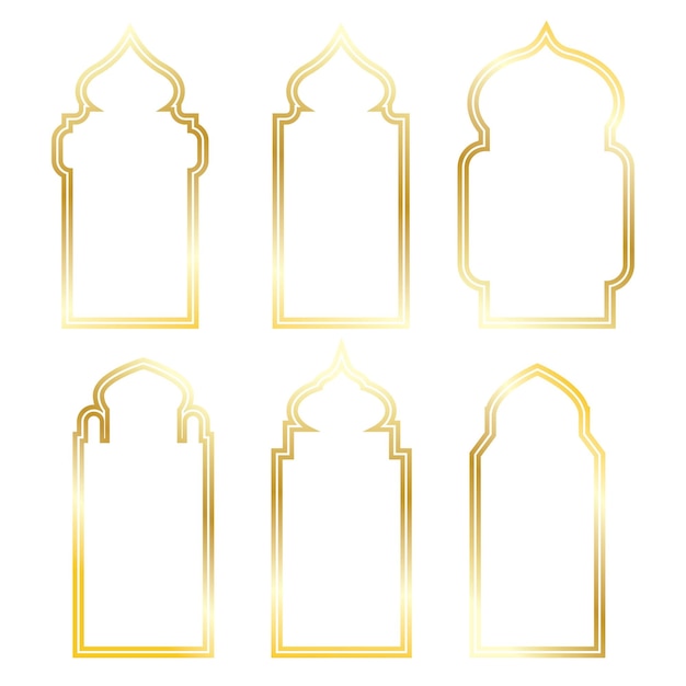 Vector vector of islamic style border and golden frame template for ramadan and eid mubarak mosque arch