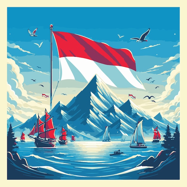 vector island charm and red and white flag flying