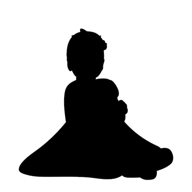 Vector, isolated, black silhouette baby in dress