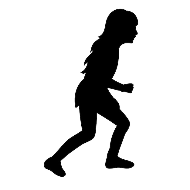 Vector isolated black silhouette child girl playing