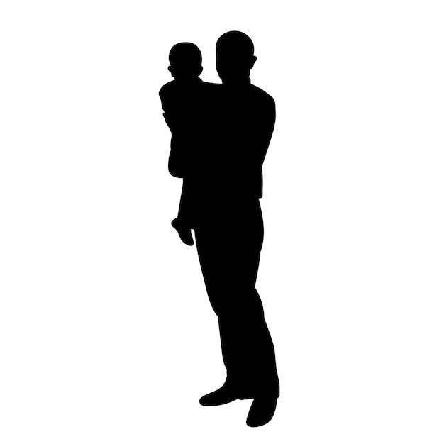 Vector isolated black silhouette father with a child