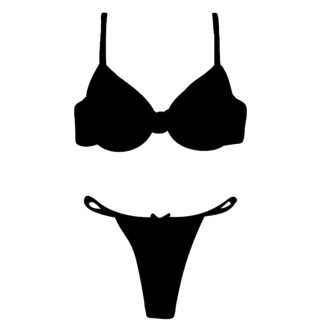 Vector isolated black silhouette of lingerie underpants and bra