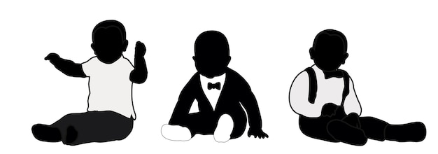 Vector, isolated, black and white silhouettes baby sitting