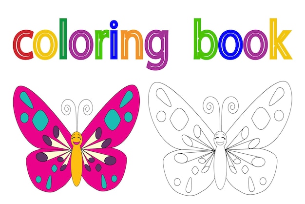 Vector isolated book coloring butterfly