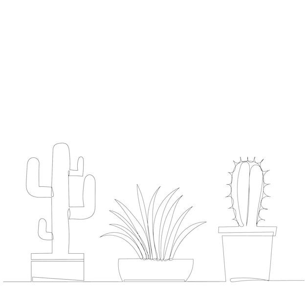 Vector isolated cactus grow continuous line drawing set