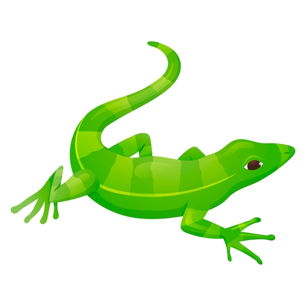 Vector isolated cartoon illustration of green striped lizard reptile.