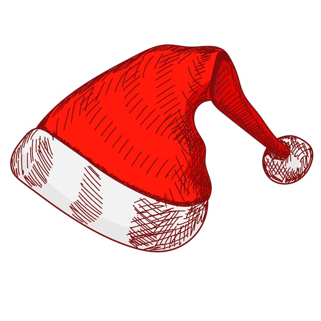 Vector isolated colored sketch of santa hat