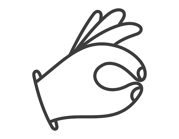 Vector isolated doodle symbol of funny human hand making ok gesture with fingers