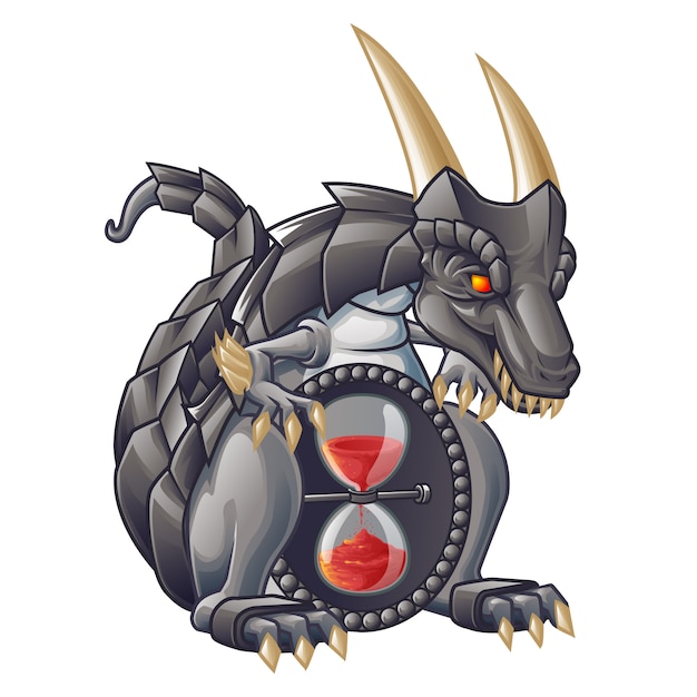 Vector isolated dragon of sand timer.