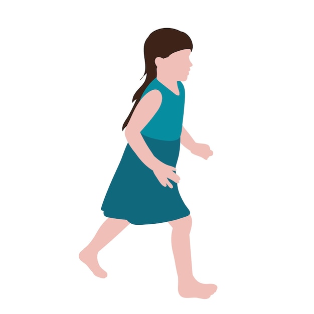 Vector isolated in flat style child little girl runs