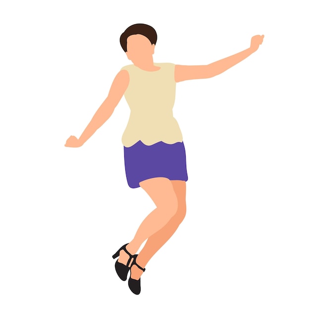 Vector isolated flat style girl jumping happy