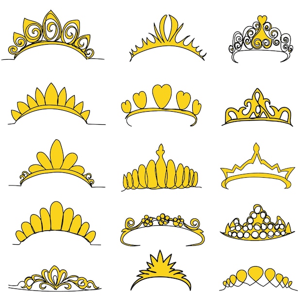 Vector isolated gold diadem minimal design set