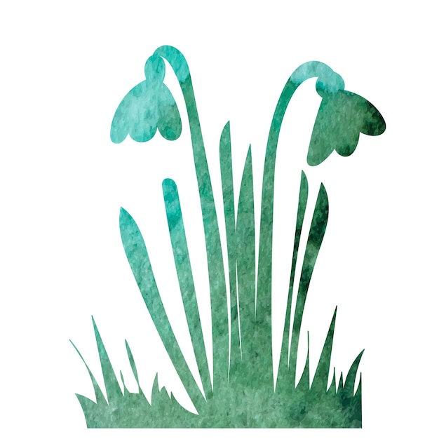 Vector isolated green watercolor silhouette of grass and plants