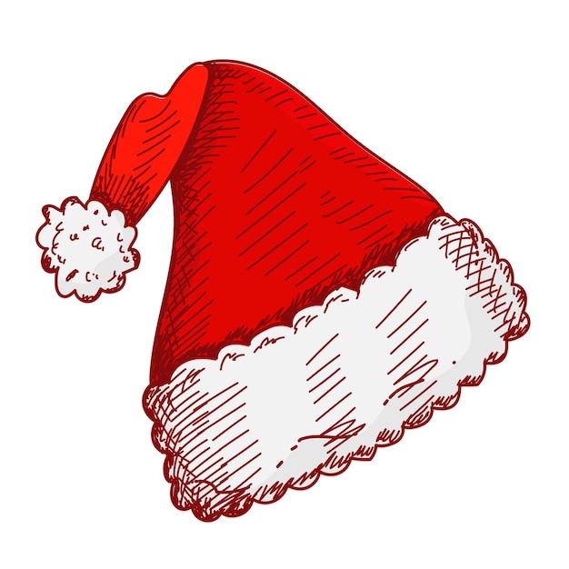 Vector isolated hand drawn sketch red santa hat