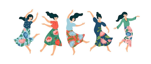 Vector isolated illustration of cute dancing women Happyl Women s Day concept for card poster banner and other