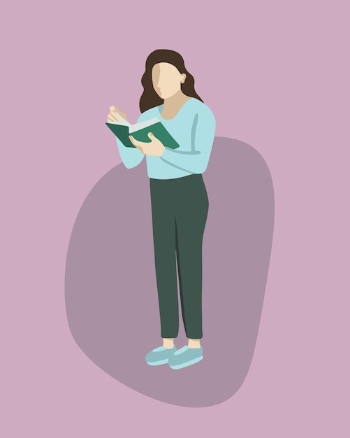 Vector isolated illustration of a girl reading a book.