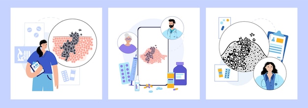 Vector isolated illustration of malignant tumor Doctor in clinic Spreading of cancer cells