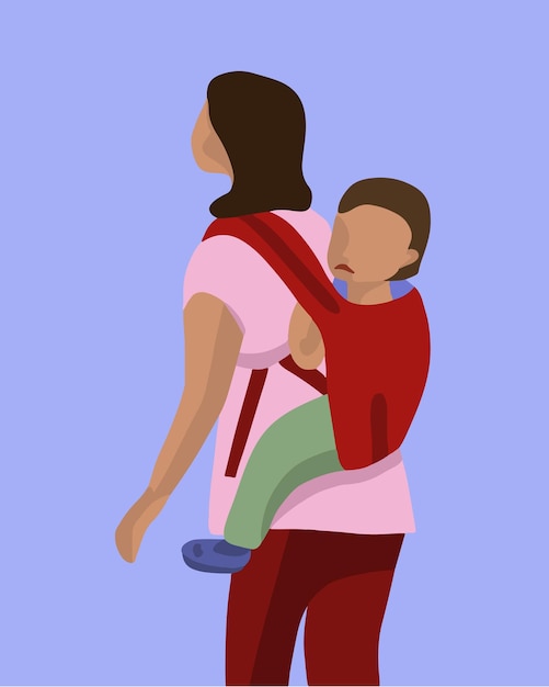 Vector isolated illustration of a mother with a baby in a sling.