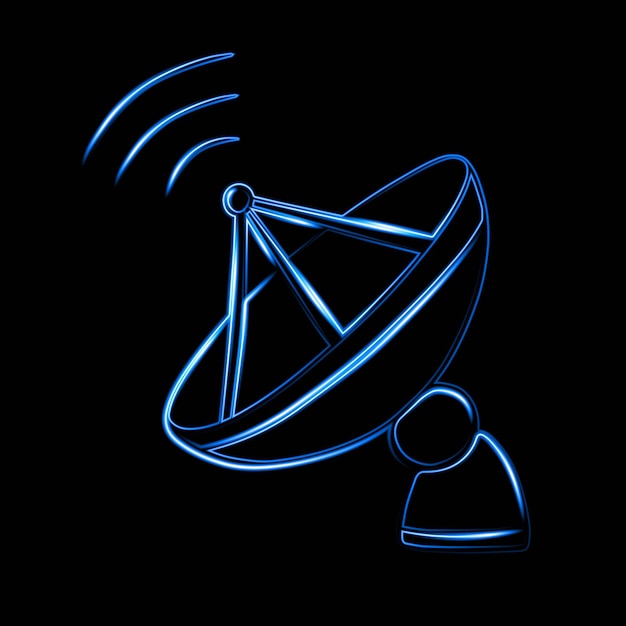 Vector isolated illustration of satellite dish with neon effect.