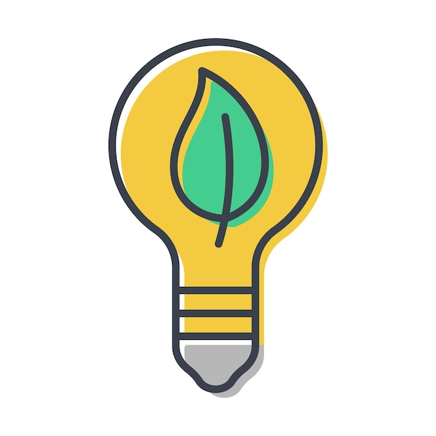 Vector isolated light bulb icon with a leaf inside