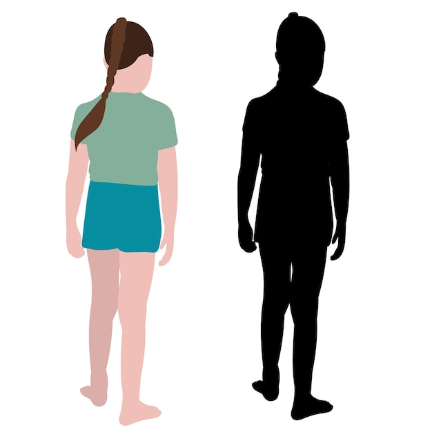 Vector isolated little girl without a face in a flat style with a silhouette