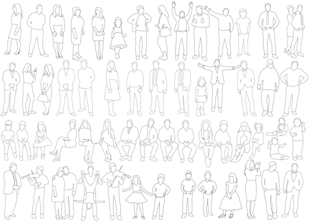 Vector, isolated, outline of people, collection, sketch, outline