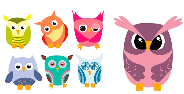 Vector isolated owl character set