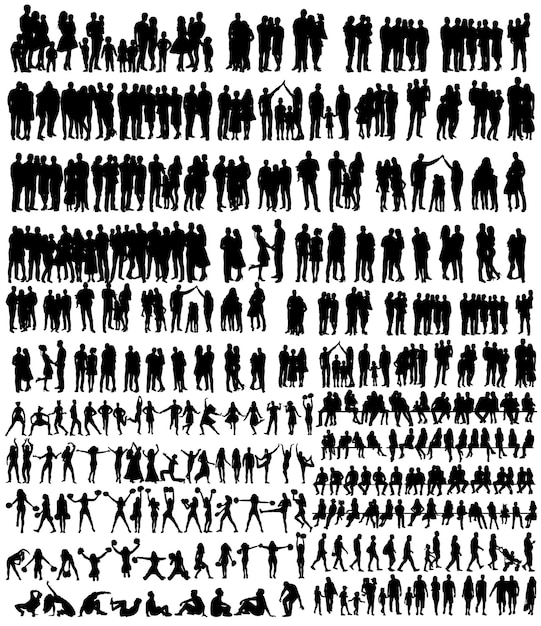 Vector isolated people silhouettes set