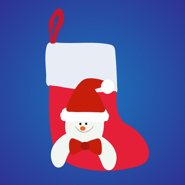 Vector isolated red sock for gifts with a snowman new year