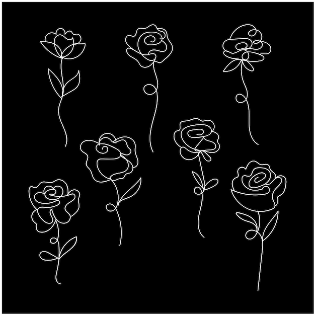 vector isolated rose flower line art with leaf clipart