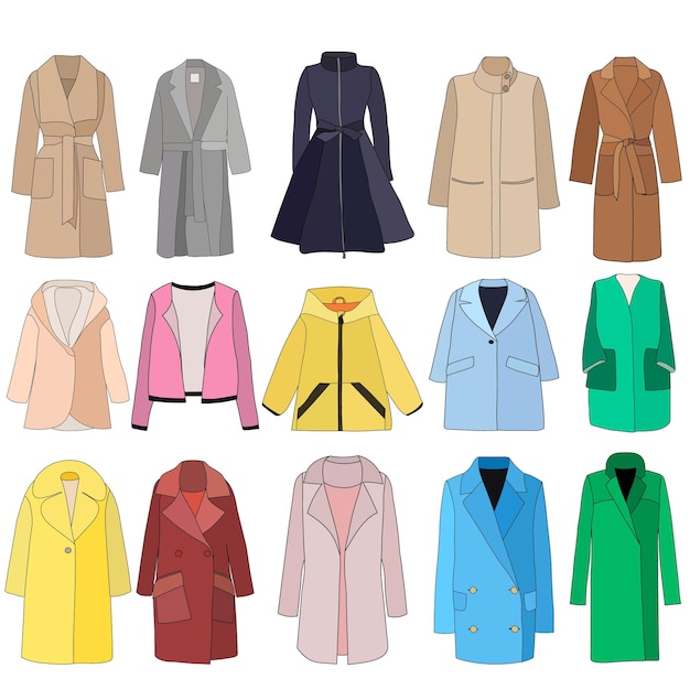 Vector isolated set of female coat