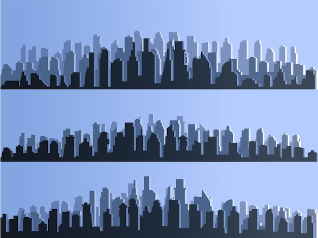 Vector vector isolated silhouette of big city town skyscrapers building business centers twilight blue sunset panorama of the city on the horizon urban design vector illustration