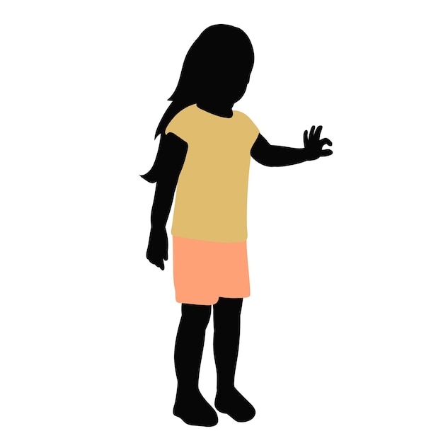 Vector isolated silhouette in colored clothes child little girl