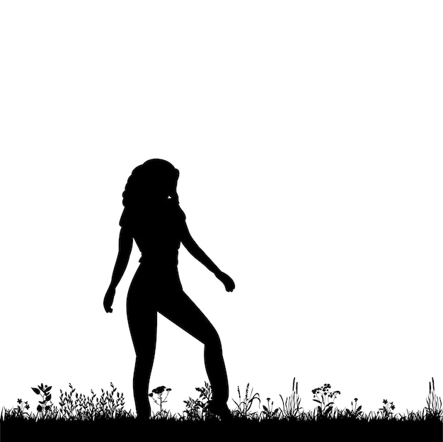 Vector isolated silhouette girl beautifully dances on nature