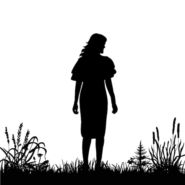 Vector isolated silhouette of girl dancing on nature