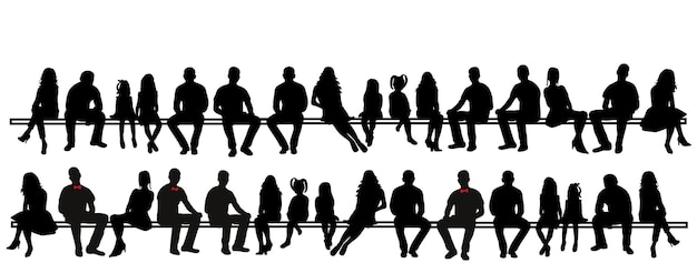 Vector isolated silhouette of men girls and children sitting