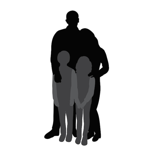 Vector isolated silhouette parents and children