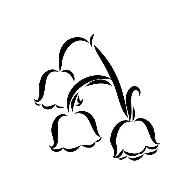 Vector isolated single lily valley branch colorless black and white contour line drawing